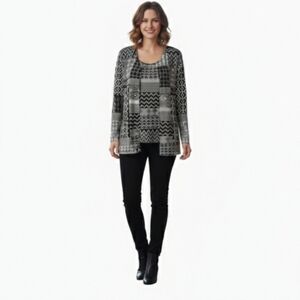 Christopher & Banks Black White Geometric Patchwork Tank Top & Jacket Set Large